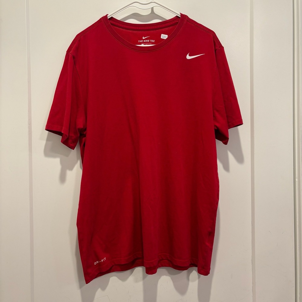 Nike Mens Dri-FIT Athletic Cut T-Shirt Red Short Sleeve XL XL/TG/EG
